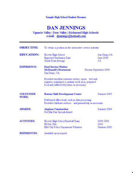 high school graduate student resume sample template