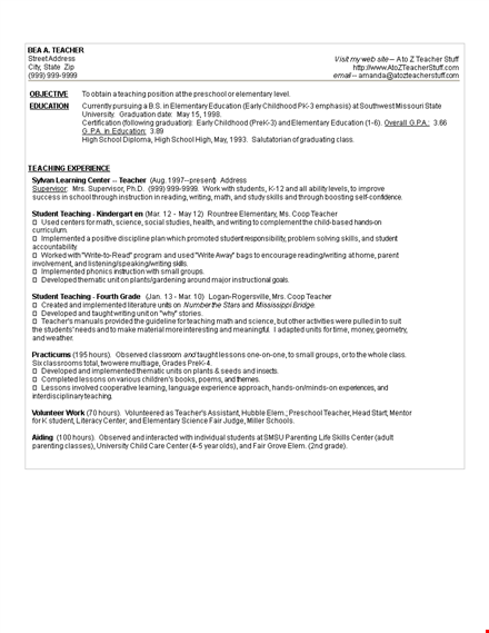 pre school teacher resume template in doc template