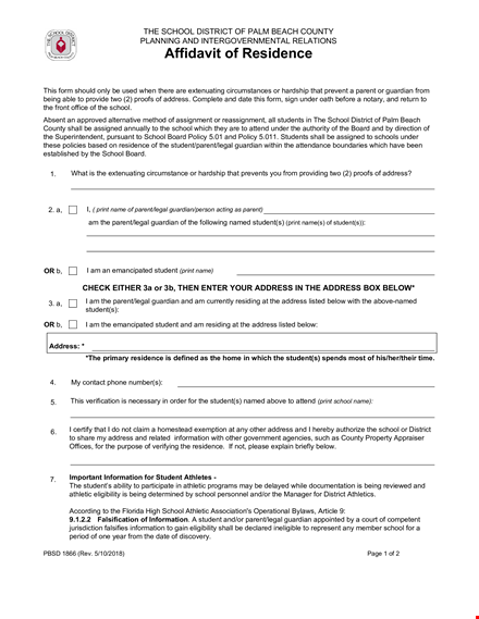 proof of residency letter for school: address verification for student by parent/guardian template