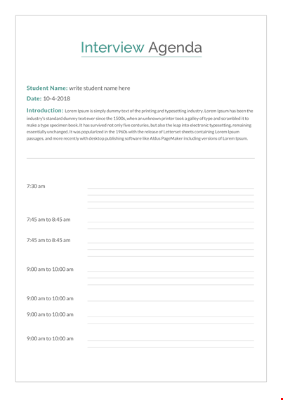 interview agenda template - plan a successful student interview with lorem ipsum template