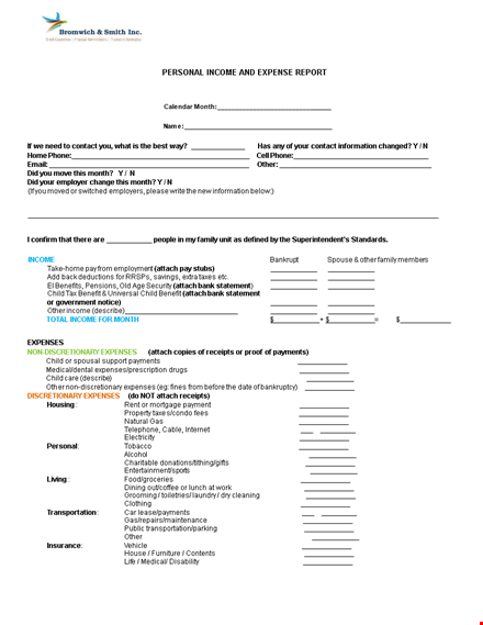 personal income expense report template