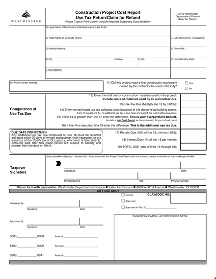 construction project cost report example template