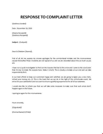 Response To Complaint Letter