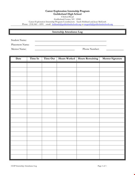 internship attendance log template template