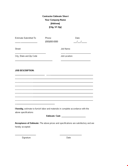 estimate template - create accurate estimates hereby template