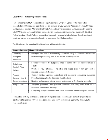 value proposition cover letter example template