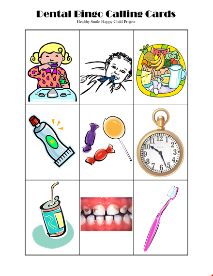 printable bingo calling card for kids: healthy teeth brushing template