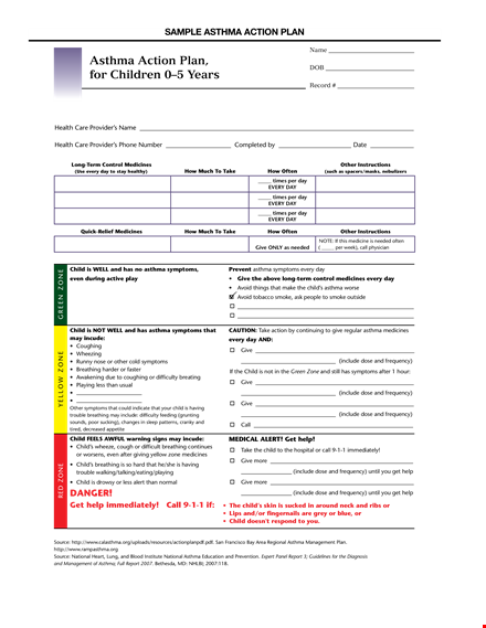 pediatric asthma action plan template