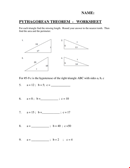 pythagorean theorem answersheet template