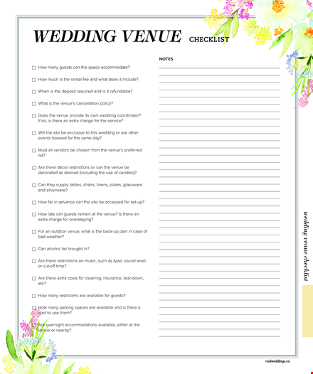 wedding venue checklist template template