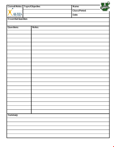 cornell notes template - organize your notes with ease template