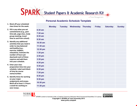 personal academic schedule template