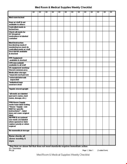 medical supplies weekly checklist template