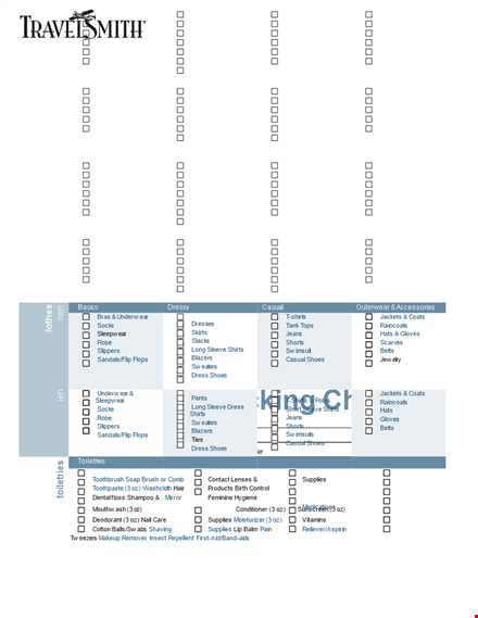 general packing checklist template