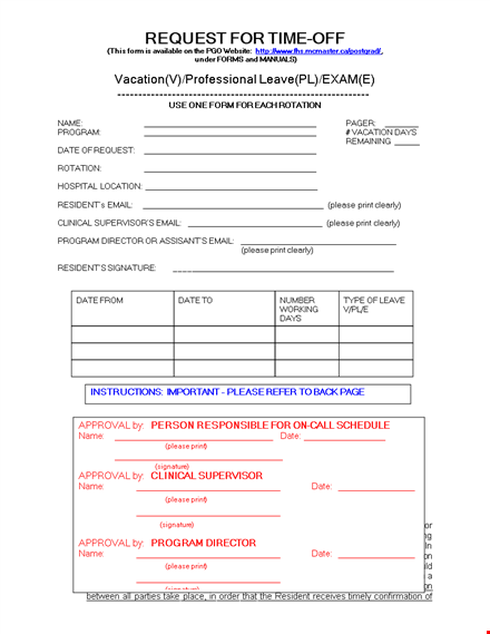 submit your vacation request form for resident rotation program template