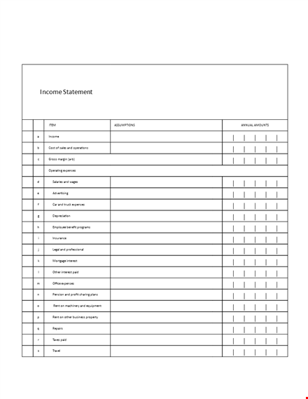 free income statement template | track expenses, interest & operating income template