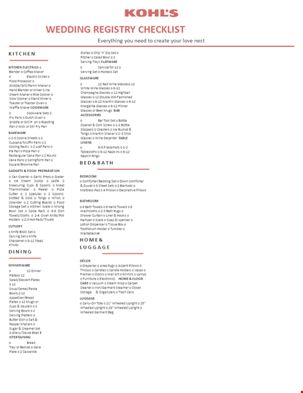 printable wedding registry checklist template