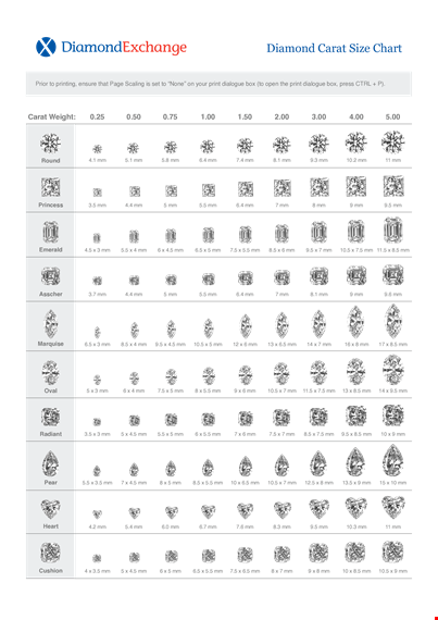 printable diamond size chart - find your perfect carat size with our chart template