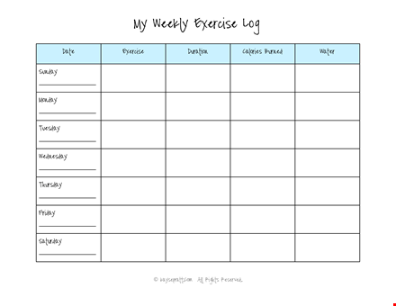 weekly exercise log template