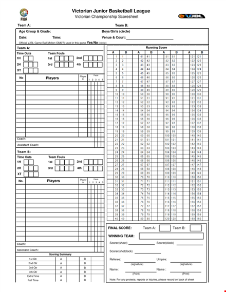 junior basketball score sheet template template