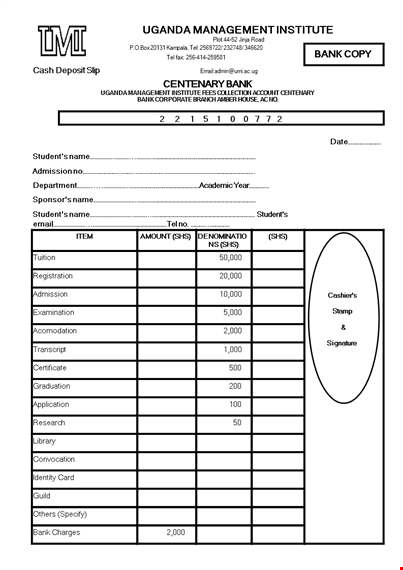 cash deposit slip template template