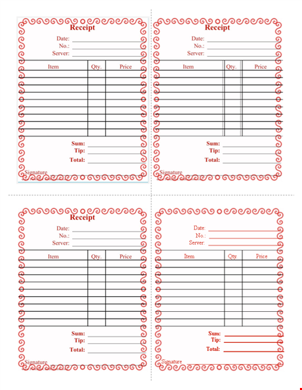 printable restaurant receipt template