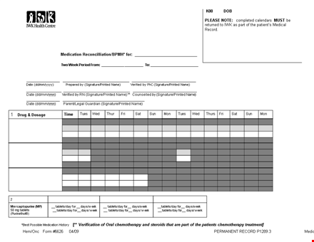 medication schedule template for easy tablet organization template