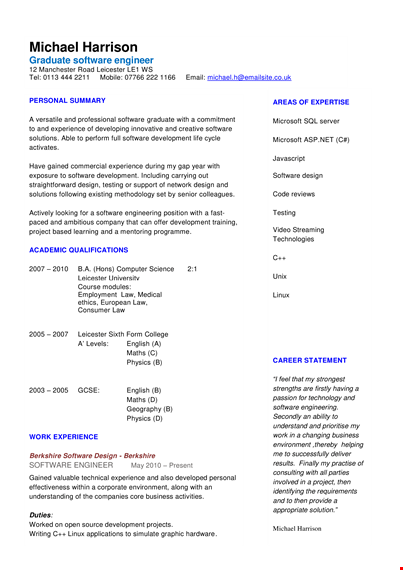 software curriculum vitae template