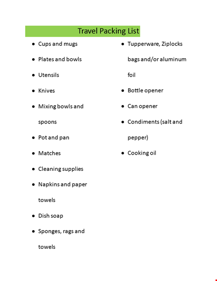 essential packing list template for stress-free travel | include bowls, towels & openers template