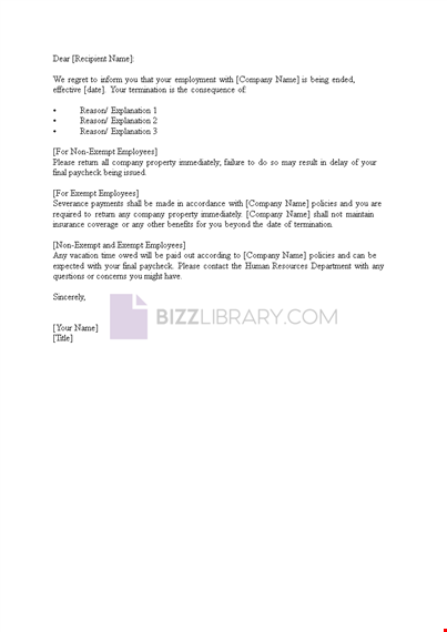 employee termination letter template in word template