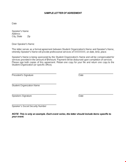 service agreement letter template template