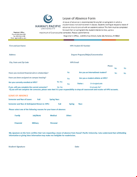 student leave | da form for recording absence template