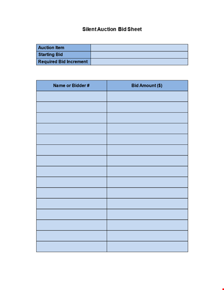 silent auction bid sheet - get competitive bids quickly template