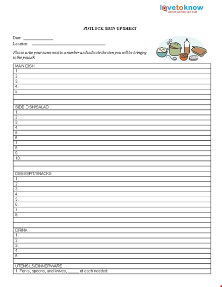 potluck signup sheet template template