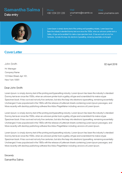 data entry cover letter template template