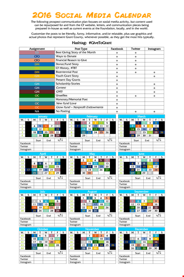 yearly social media calendar template template