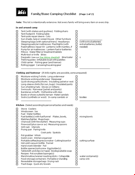 family camping checklist template