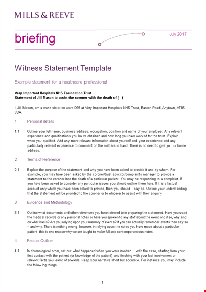 witness statement form template for legal proceedings - mills & reeve template