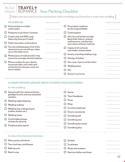 ultimate wedding packing list template - organize your cards and handling template