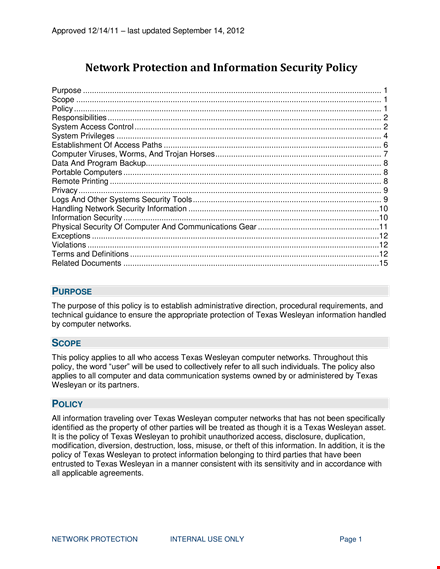 network protection: comprehensive info security policy for systems & computers template