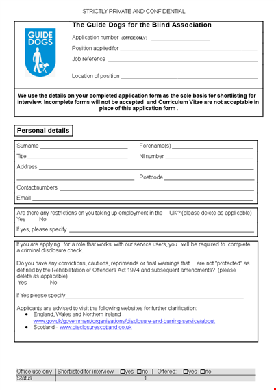 standard blank job application form template