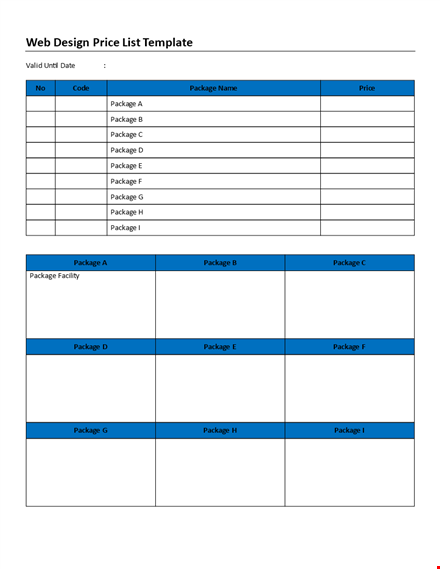 affordable price list template - choose your package template