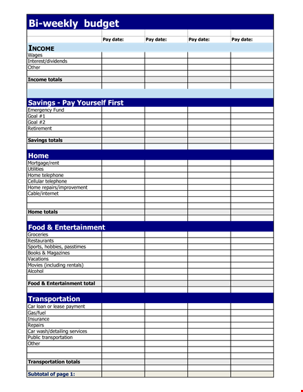 printable bi weekly budget template template