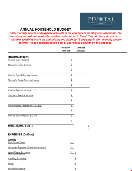 household budget template | manage client payments & annual income template