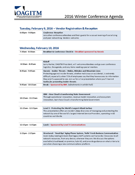 formal winter conference agenda template template