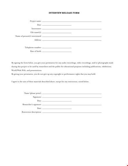 download a free interview release form template - ensure legal compliance template