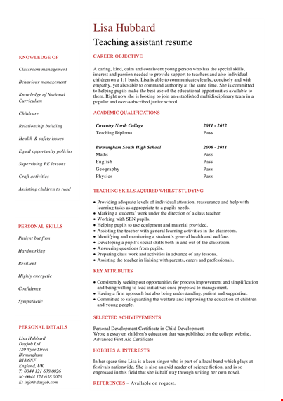 student teacher assistant resume template template