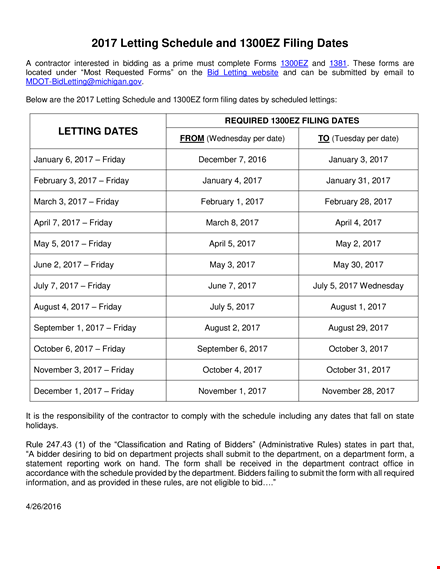 letting schedule and ez filing dates - department, friday, january dates, letting template