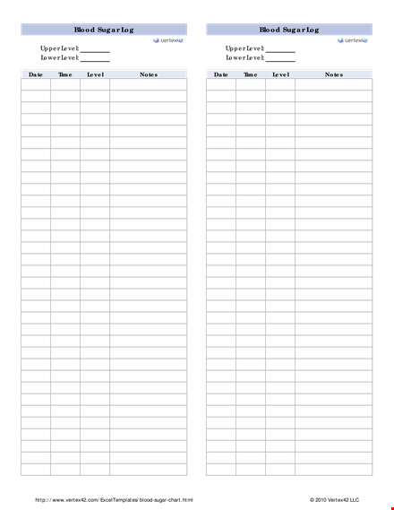 sugar blood level log chart template - keep track of upper levels template