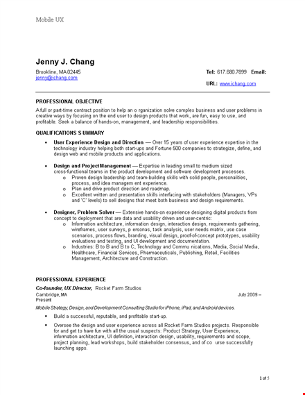 mobile ux designer resume template